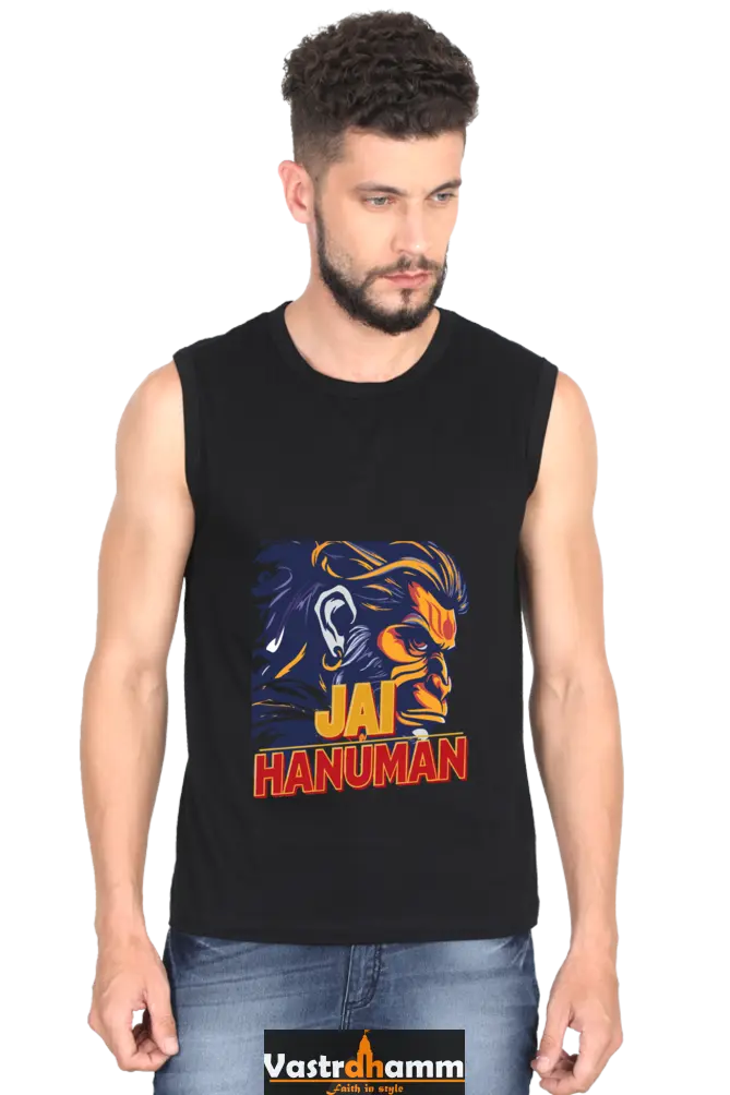 Hanuman Bhakt Round Neck Sleeveless T-Shirts for Men Vastrdhamm