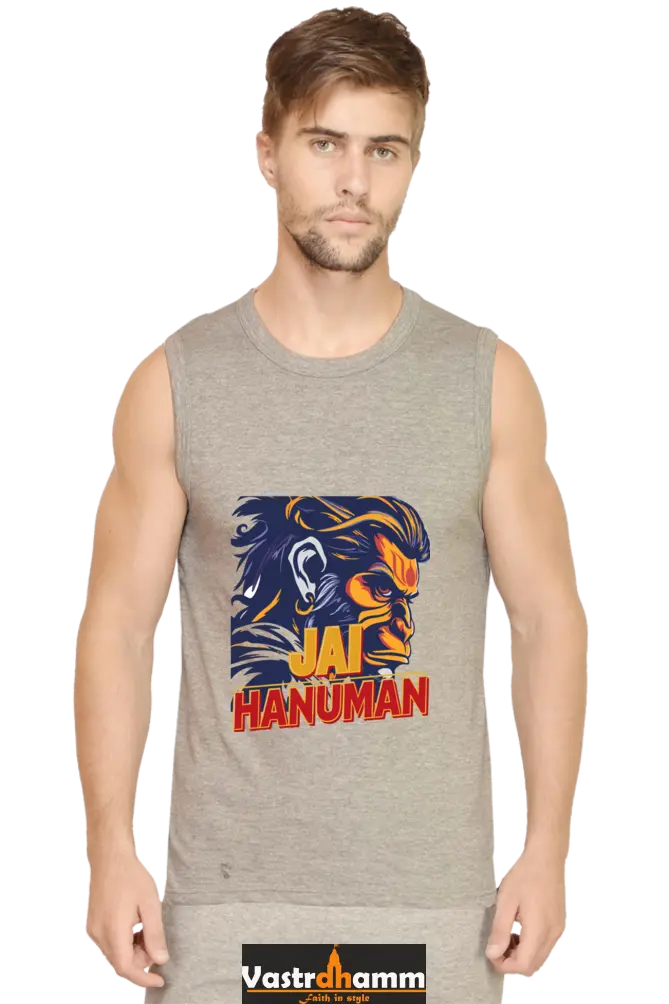 Hanuman Bhakt Round Neck Sleeveless T-Shirts for Men Vastrdhamm