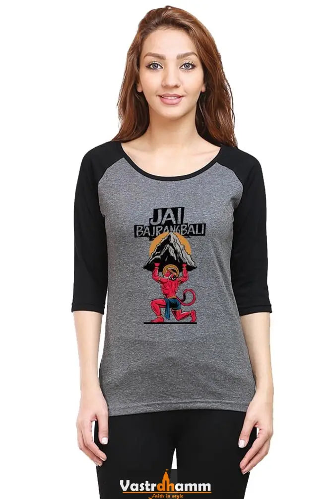 Hanuman Bhakti Devotion Raglan Full Sleeve T-Shirts for Women Vastrdhamm