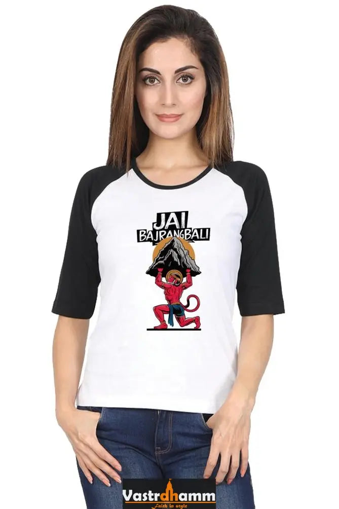 Hanuman Bhakti Devotion Raglan Full Sleeve T-Shirts for Women Vastrdhamm