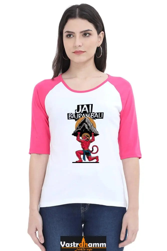 Hanuman Bhakti Devotion Raglan Full Sleeve T-Shirts for Women Vastrdhamm