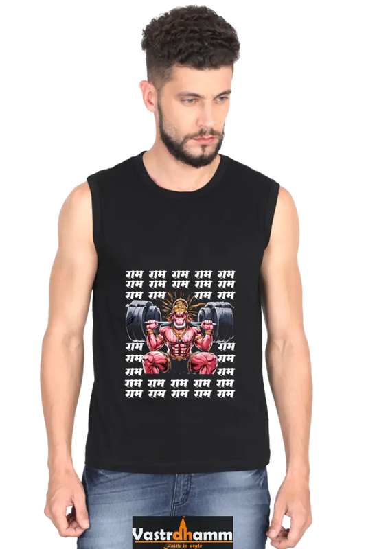 Hanuman Bhakti Devotion Round Neck Sleeveless T-Shirts for Men Vastrdhamm