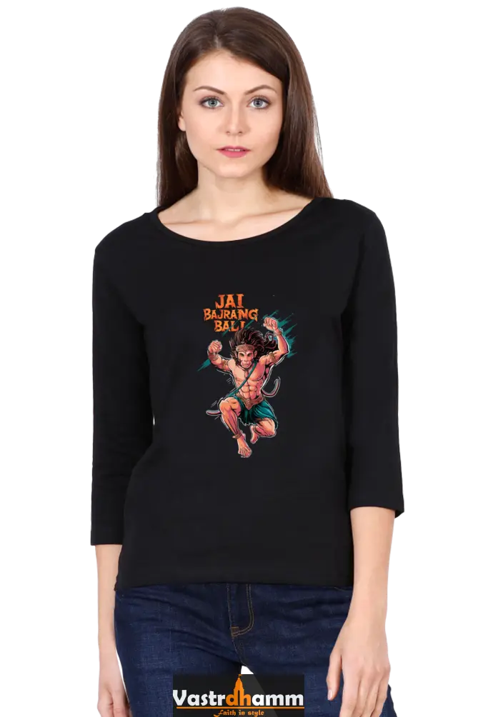 Hanuman Bhakti DevotionRound Neck Full Sleeve T-Shirts for Women Vastrdhamm