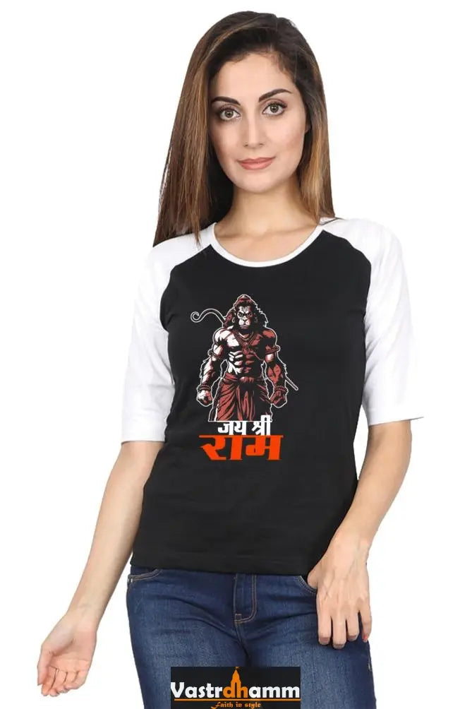 Hanuman Bhakti Power Raglan Full Sleeve T-Shirts for Women Vastrdhamm