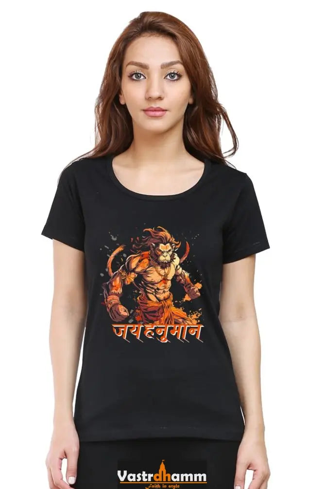 Hanuman Bhakti Power Round Neck Half Sleeve Classic T-Shirts for Women Vastrdhamm