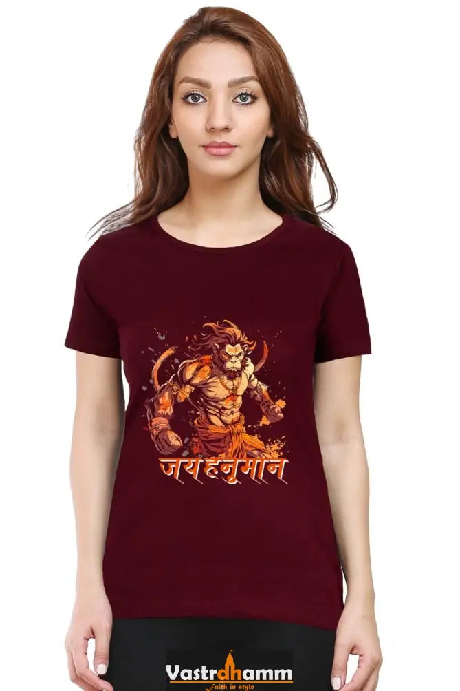 Hanuman Bhakti Power Round Neck Half Sleeve Classic T-Shirts for Women Vastrdhamm