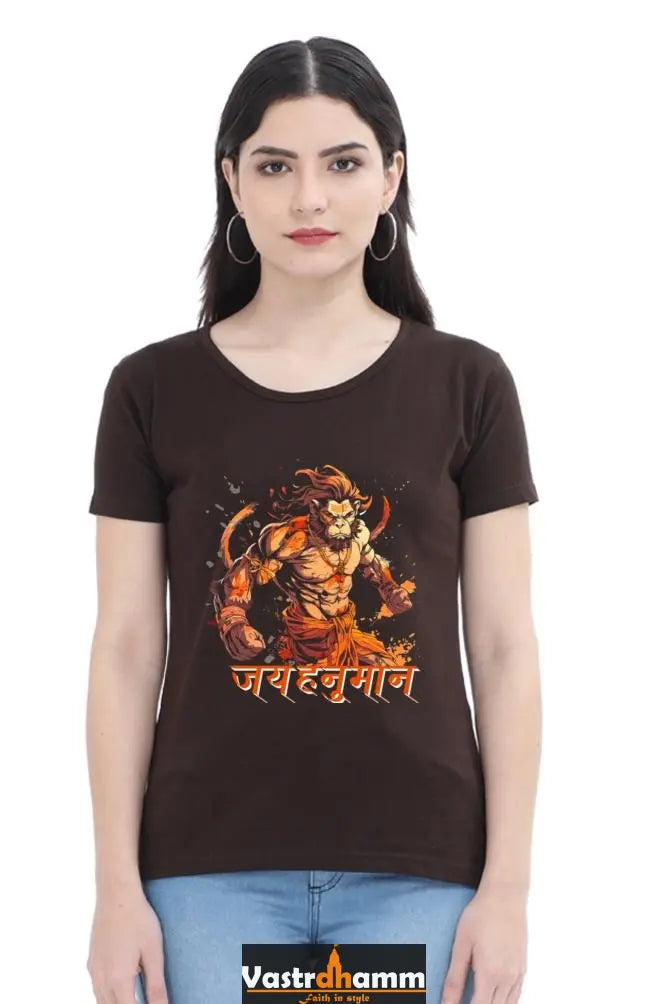 Hanuman Bhakti Power Round Neck Half Sleeve Classic T-Shirts for Women Vastrdhamm