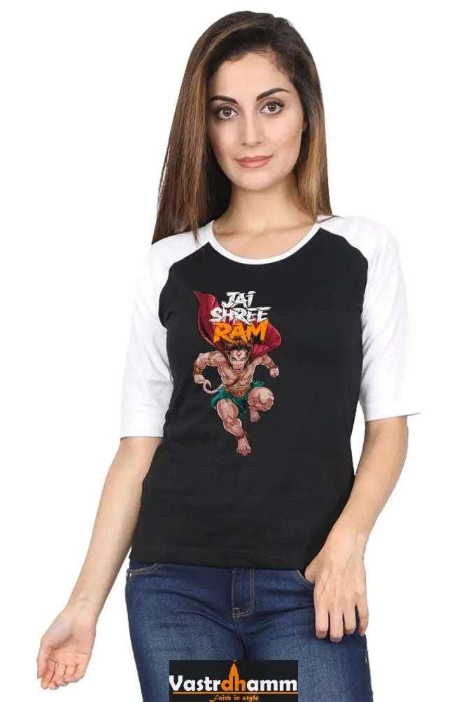 Hanuman Bhakti Warrior Raglan Full Sleeve T-Shirts for Women Vastrdhamm