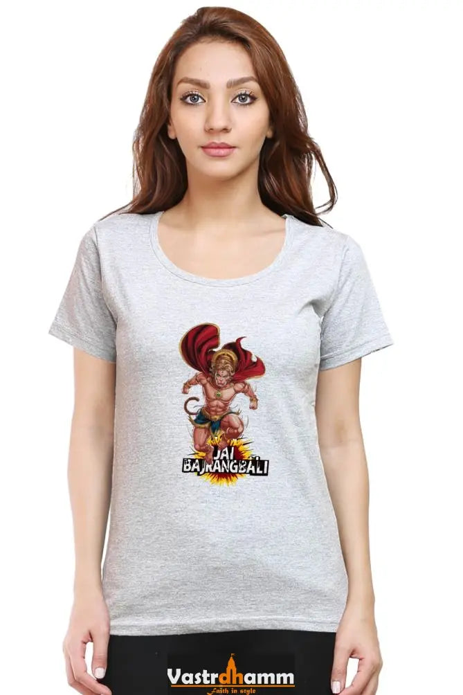 Hanuman Bhakti Warrior Round Neck Half Sleeve Classic T-Shirts for Women Vastrdhamm