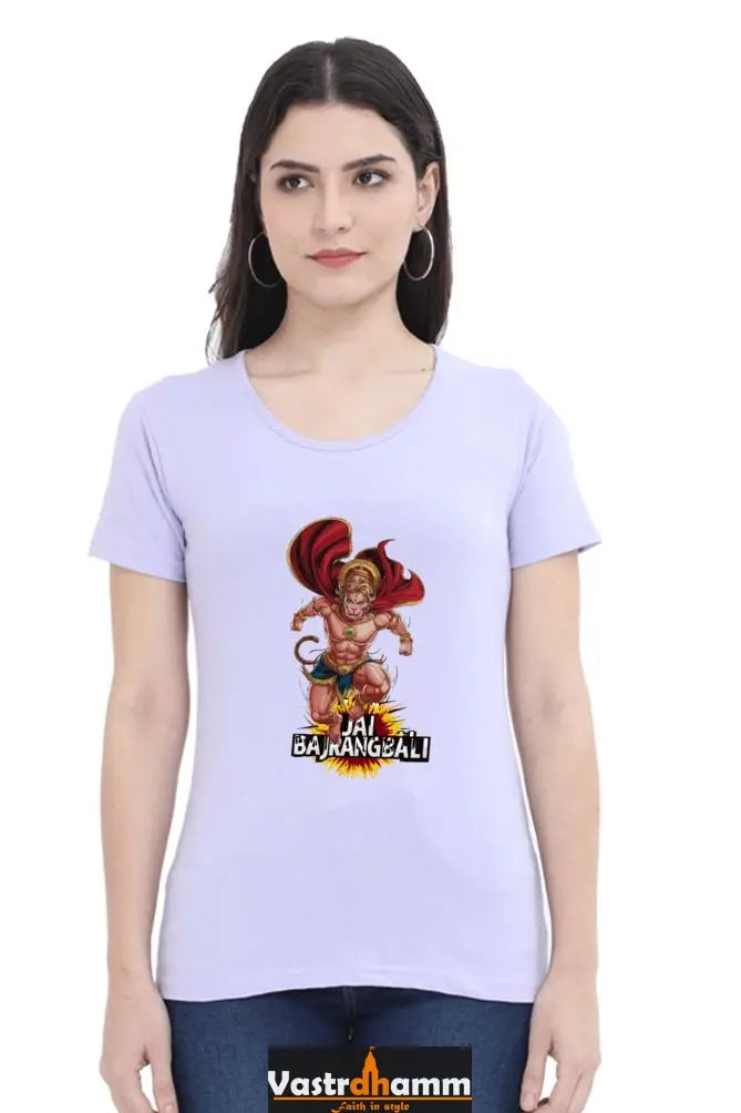 Hanuman Bhakti Warrior Round Neck Half Sleeve Classic T-Shirts for Women Vastrdhamm