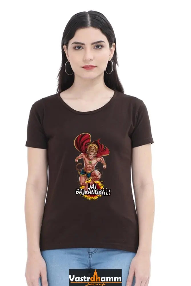 Hanuman Bhakti Warrior Round Neck Half Sleeve Classic T-Shirts for Women Vastrdhamm