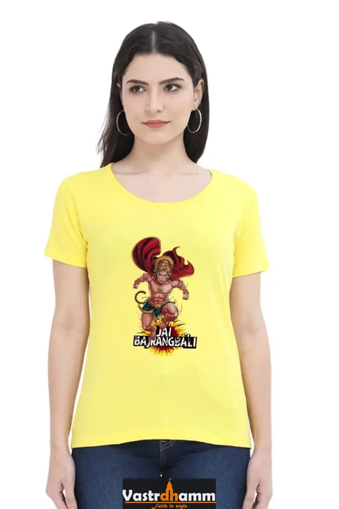 Hanuman Bhakti Warrior Round Neck Half Sleeve Classic T-Shirts for Women Vastrdhamm