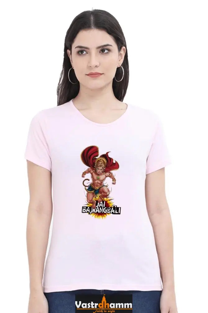 Hanuman Bhakti Warrior Round Neck Half Sleeve Classic T-Shirts for Women Vastrdhamm