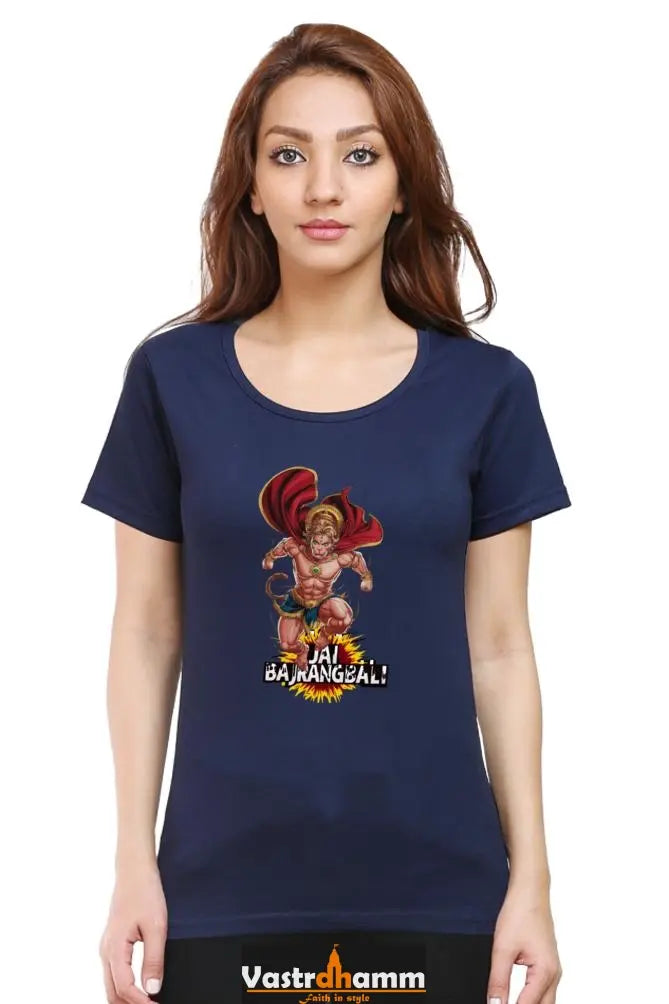 Hanuman Bhakti Warrior Round Neck Half Sleeve Classic T-Shirts for Women Vastrdhamm