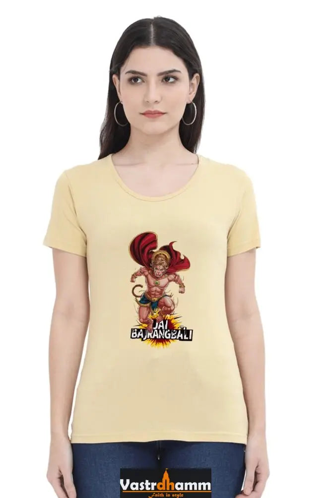 Hanuman Bhakti Warrior Round Neck Half Sleeve Classic T-Shirts for Women Vastrdhamm