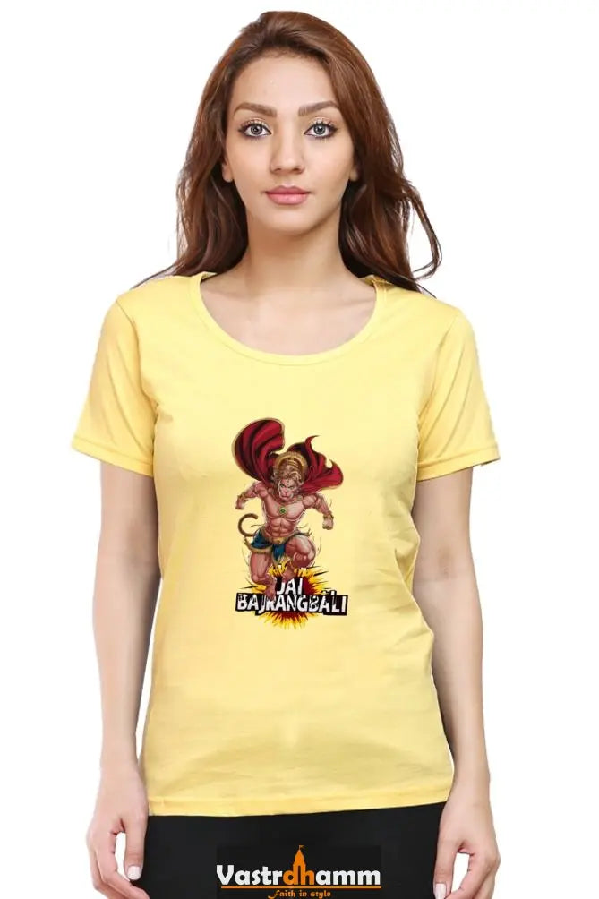 Hanuman Bhakti Warrior Round Neck Half Sleeve Classic T-Shirts for Women Vastrdhamm