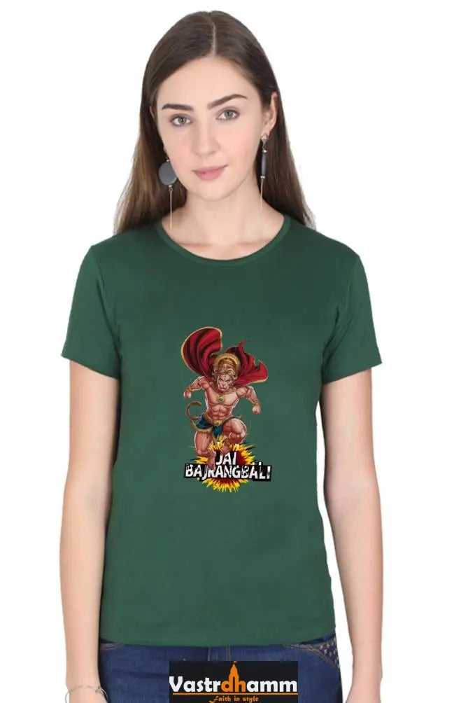 Hanuman Bhakti Warrior Round Neck Half Sleeve Classic T-Shirts for Women Vastrdhamm