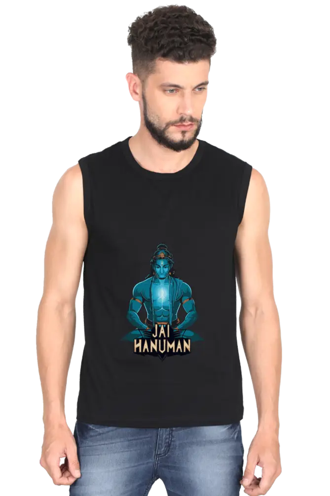 Hanuman Bhakti Warrior Round Neck Sleeveless T-Shirts for Men Vastrdhamm