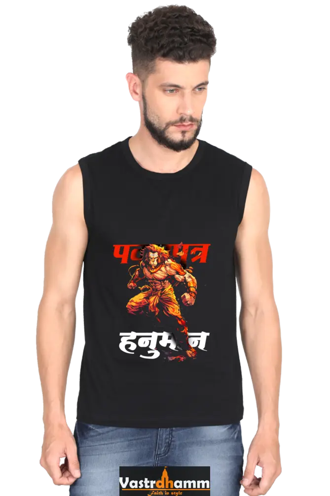 Hanuman Bhakti Warrior Round Neck Sleeveless T-Shirts for Men Vastrdhamm