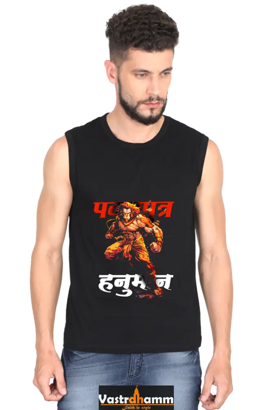 Hanuman Bhakti Warrior Round Neck Sleeveless T-Shirts for Men Vastrdhamm