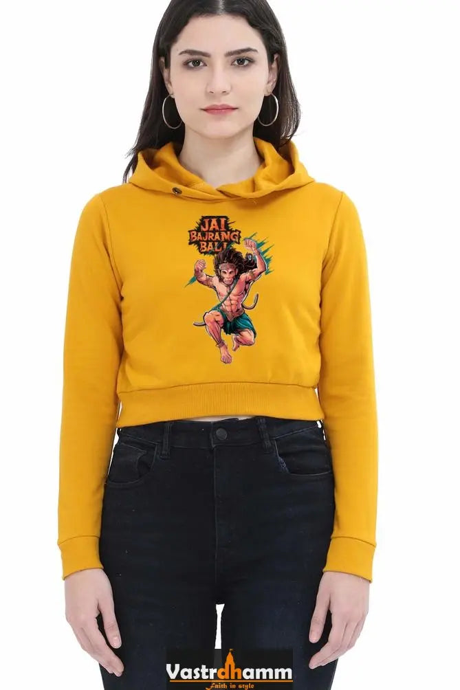 Hanuman Bhakti WarriorCrop Hoodies for Women Vastrdhamm