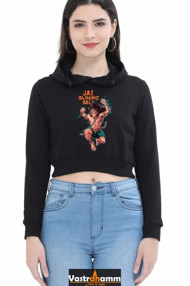 Hanuman Bhakti WarriorCrop Hoodies for Women Vastrdhamm