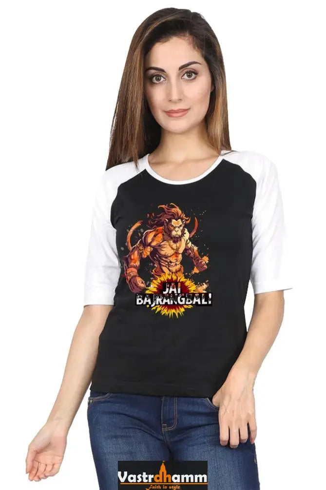 Hanuman Bhakti Yoga Raglan Full Sleeve T-Shirts for Women Vastrdhamm