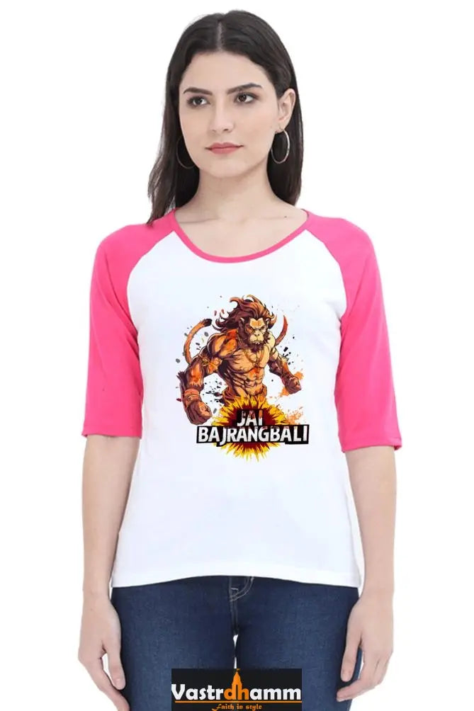 Hanuman Bhakti Yoga Raglan Full Sleeve T-Shirts for Women Vastrdhamm