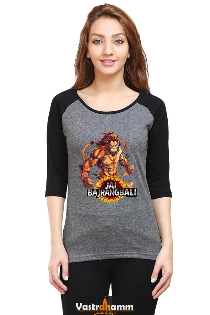 Hanuman Bhakti Yoga Raglan Full Sleeve T-Shirts for Women Vastrdhamm