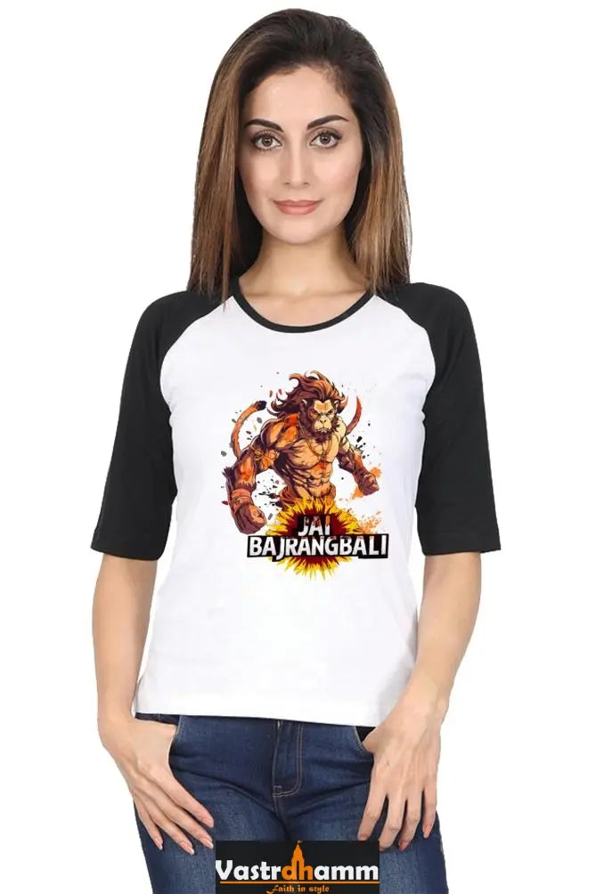 Hanuman Bhakti Yoga Raglan Full Sleeve T-Shirts for Women Vastrdhamm