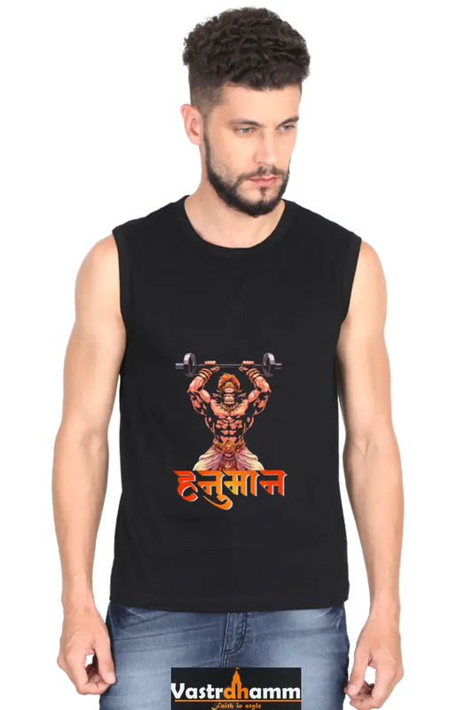 Hanuman Bhakti Yoga Round Neck Sleeveless T-Shirts for Men Vastrdhamm