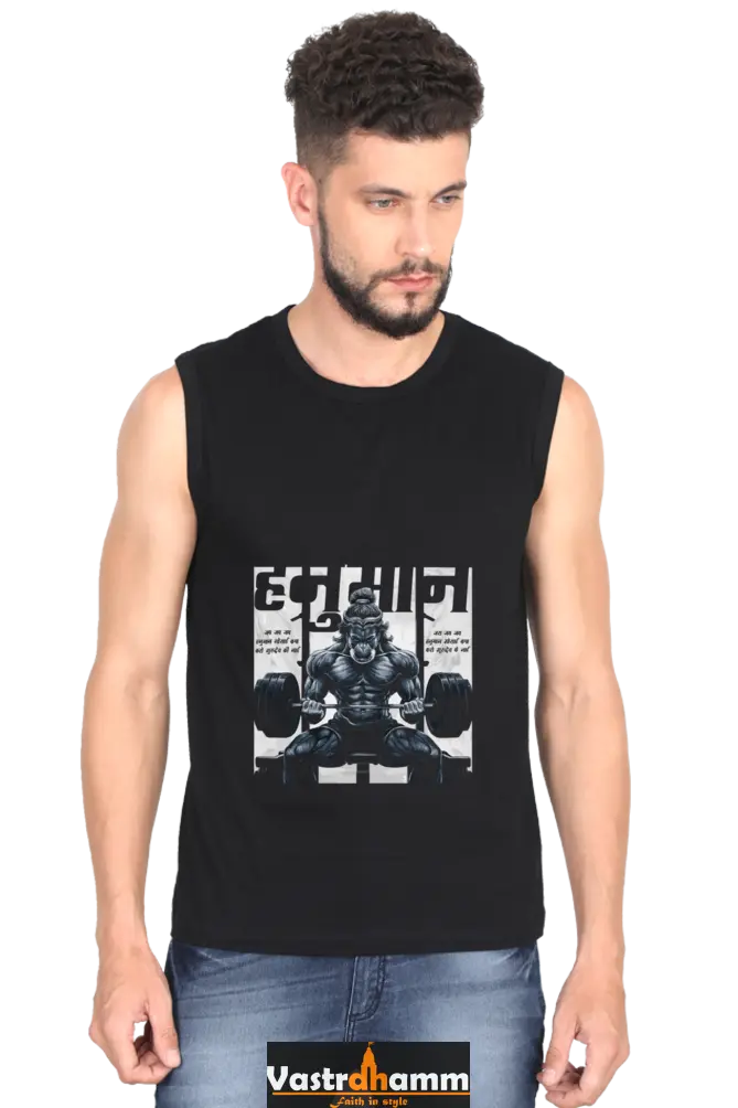 Hanuman Boundless Bravery Round Neck Sleeveless T-Shirts for Men Vastrdhamm