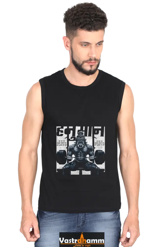 Hanuman Boundless Bravery Round Neck Sleeveless T-Shirts for Men Vastrdhamm