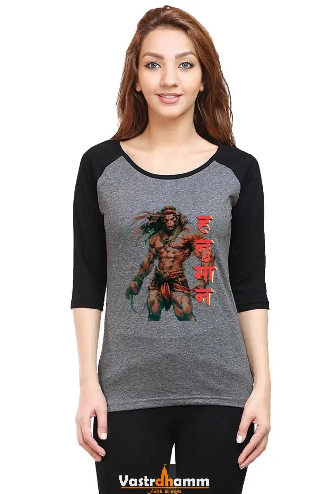 Hanuman Celestial Guardian Raglan Full Sleeve T-Shirts for Women Vastrdhamm