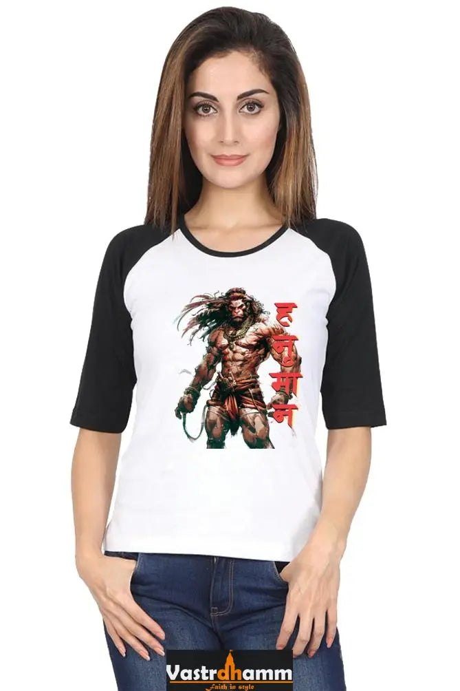 Hanuman Celestial Guardian Raglan Full Sleeve T-Shirts for Women Vastrdhamm