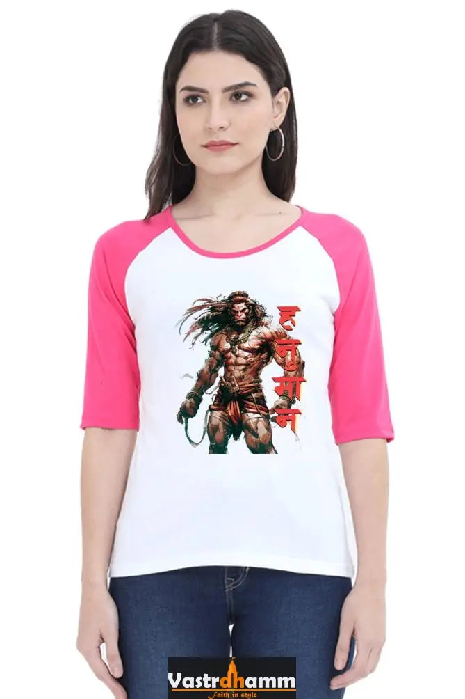 Hanuman Celestial Guardian Raglan Full Sleeve T-Shirts for Women Vastrdhamm