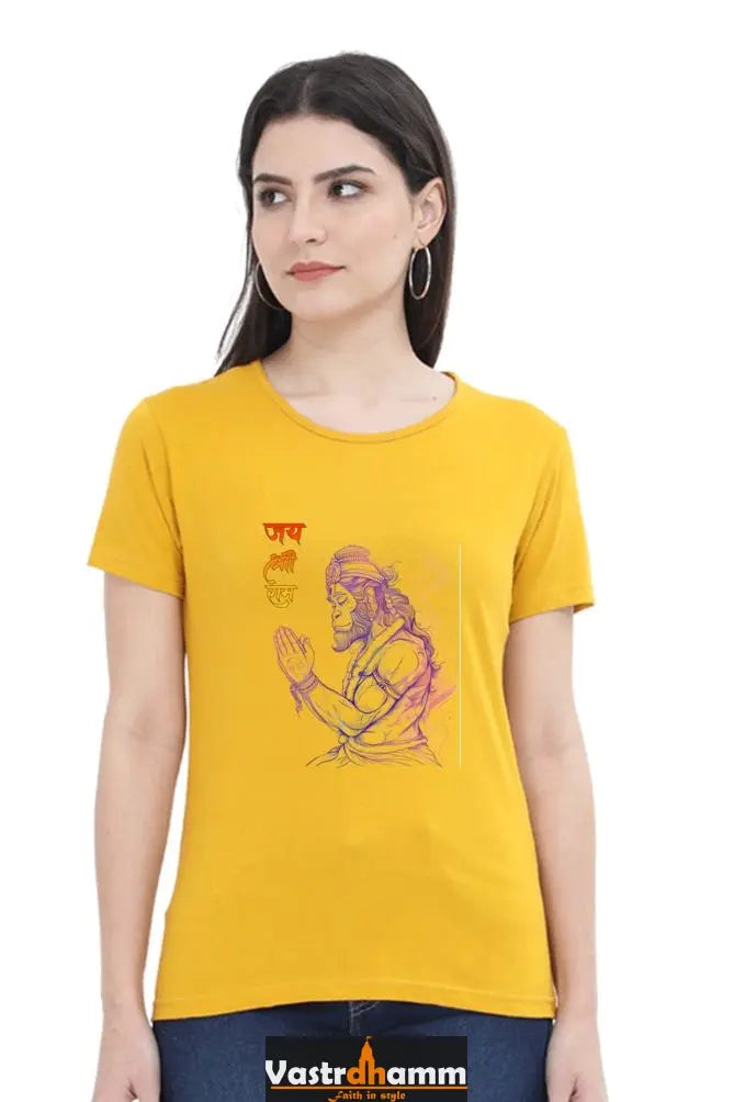 Hanuman Celestial Guardian Round Neck Half Sleeve Classic T-Shirts for Women Vastrdhamm