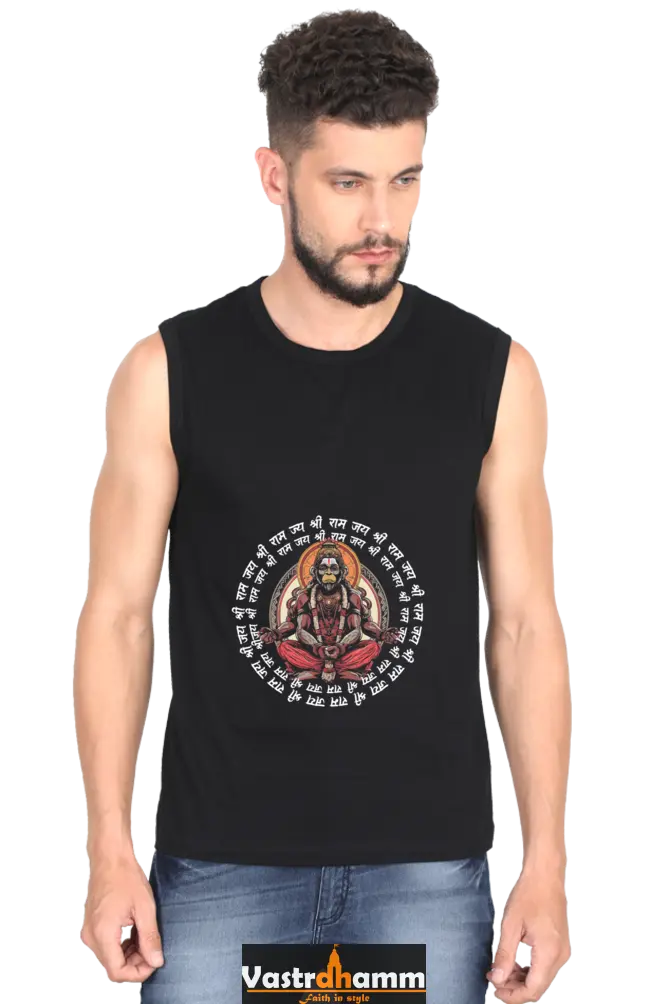 Hanuman Celestial Guardian Round Neck Sleeveless T-Shirts for Men Vastrdhamm