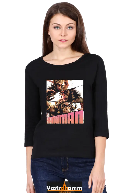 Hanuman Celestial GuardianRound Neck Full Sleeve T-Shirts for Women Vastrdhamm