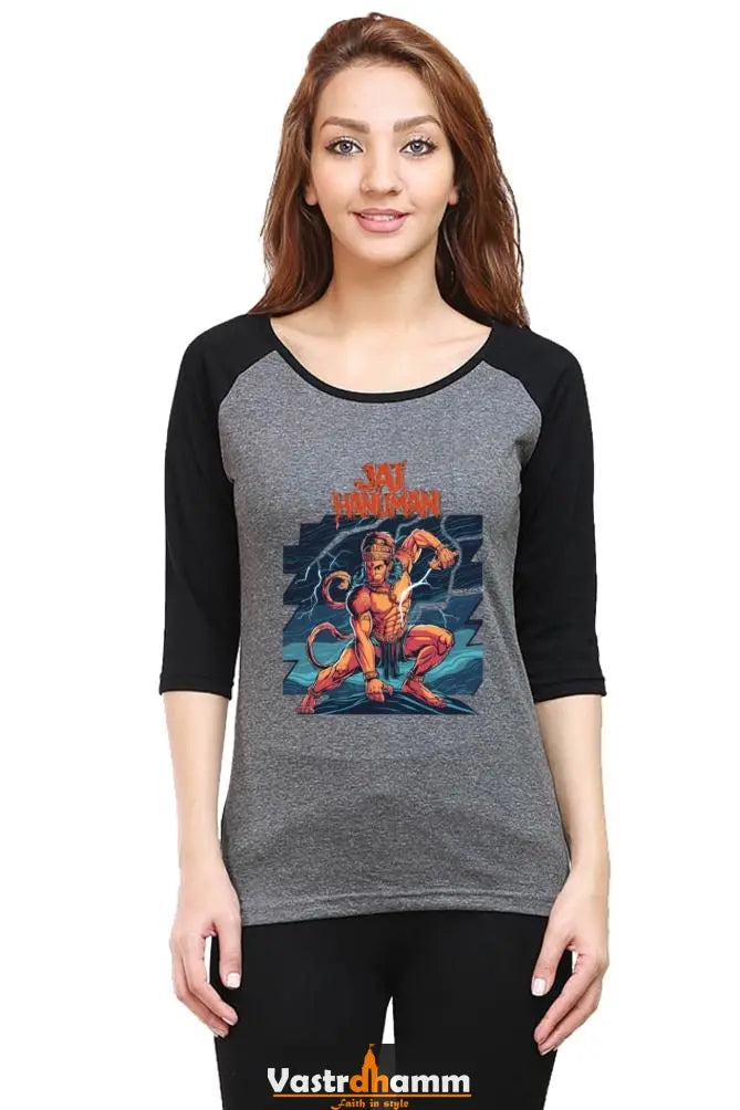 Hanuman Cosmic Power Raglan Full Sleeve T-Shirts for Women Vastrdhamm