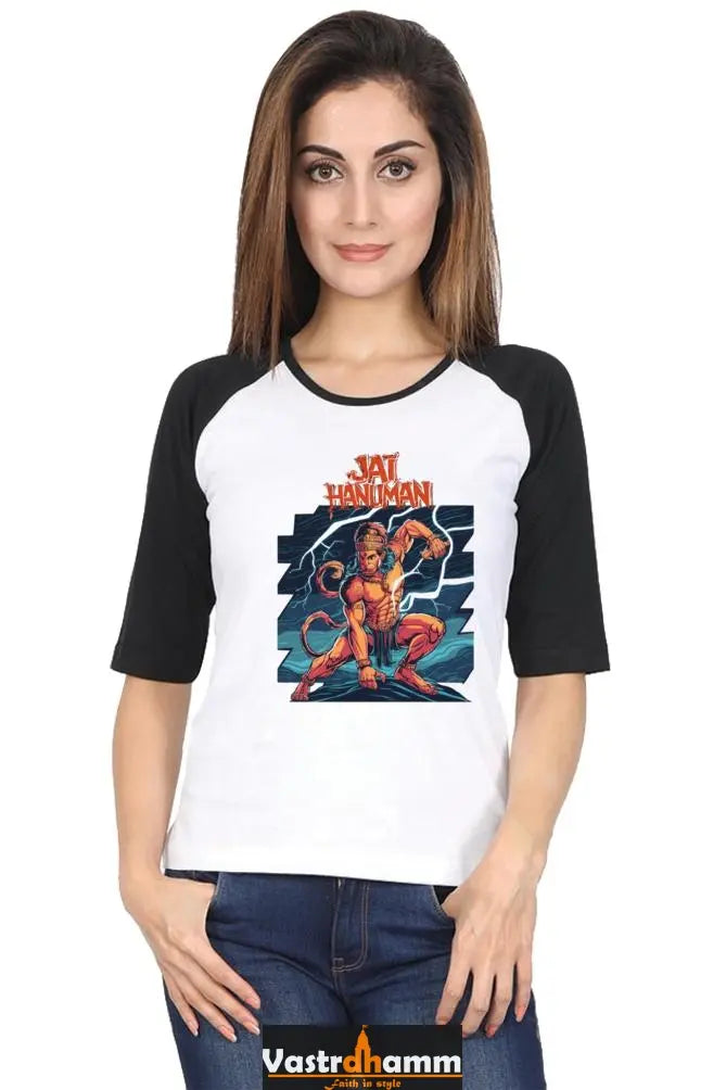 Hanuman Cosmic Power Raglan Full Sleeve T-Shirts for Women Vastrdhamm