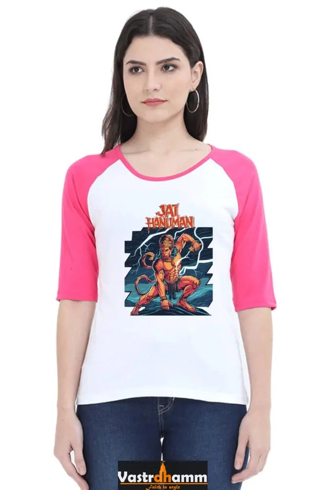 Hanuman Cosmic Power Raglan Full Sleeve T-Shirts for Women Vastrdhamm