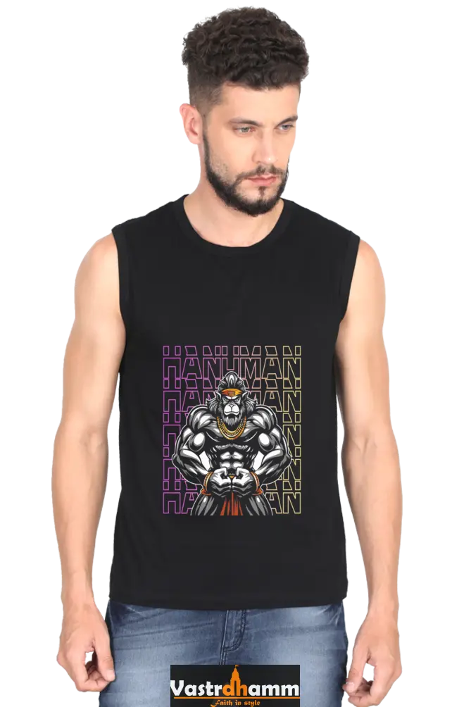 Hanuman Cosmic Power Round Neck Sleeveless T-Shirts for Men Vastrdhamm
