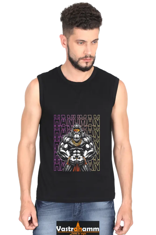 Hanuman Cosmic Power Round Neck Sleeveless T-Shirts for Men Vastrdhamm
