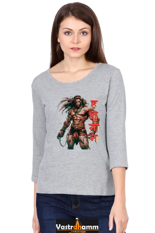 Hanuman Cosmic PowerRound Neck Full Sleeve T-Shirts for Women Vastrdhamm
