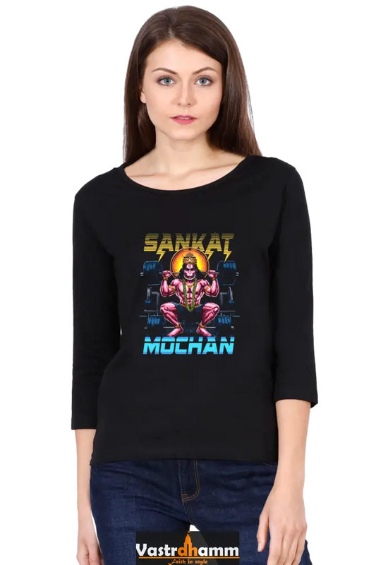 Hanuman Cosmic WarriorRound Neck Full Sleeve T-Shirts for Women Vastrdhamm