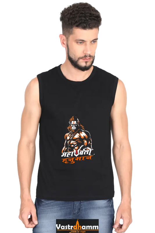 Hanuman Courage Round Neck Sleeveless T-Shirts for Men Vastrdhamm