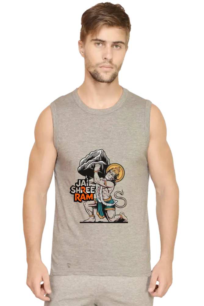 Hanuman Devotee Power Round Neck Sleeveless T-Shirts for Men Vastrdhamm
