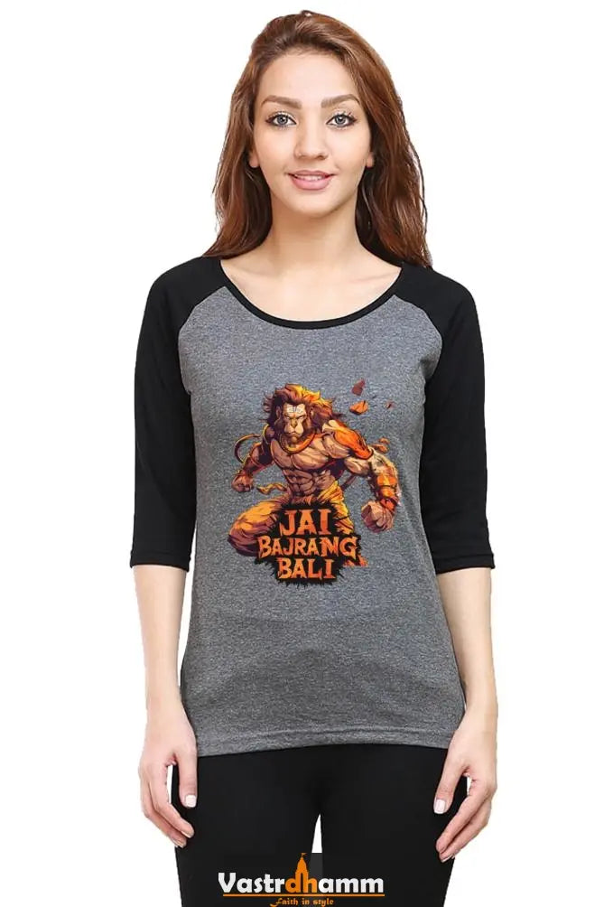 Hanuman Devotee Raglan Full Sleeve T-Shirts for Women Vastrdhamm