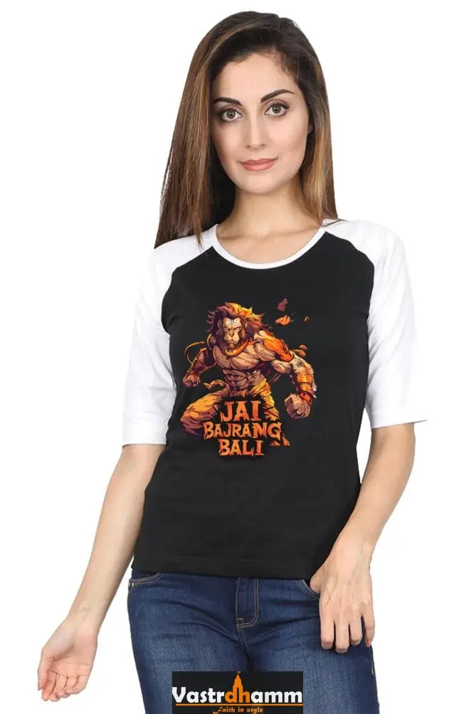 Hanuman Devotee Raglan Full Sleeve T-Shirts for Women Vastrdhamm